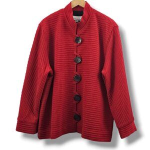 Caroline Rose Wool Jacket Size 1X Red Textured Button Closure Wool Holiday Artsy